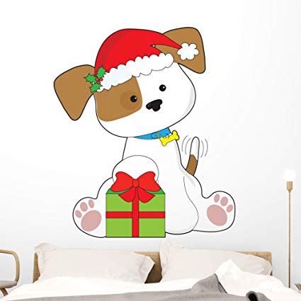 Wallmonkeys Christmas Puppy Wall Decal Peel and Stick Graphic (48 in H x 41 in W) WM34417
