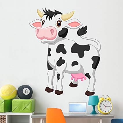 Cute Cow Cartoon Wall Decal by Wallmonkeys Peel and Stick Graphic (60 in H x 48 in W) WM138799