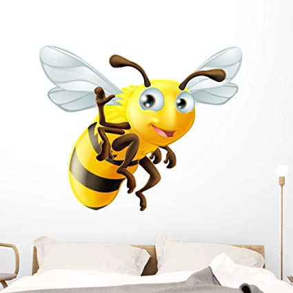 Wallmonkeys Cartoon Bee Waving Wall Decal Peel and Stick Graphic (48 in W x 39 in H) WM346249