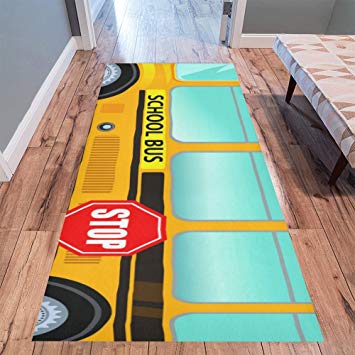 InterestPrint Home Contemporary School Bus Design Modern Runner Rug Carpet 10'x3'3''