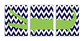 The Kids Room by Stupell Alligator On Navy Chevron 3-Pc Rectangle Wall Plaque Set, 11 x 0.5 x...