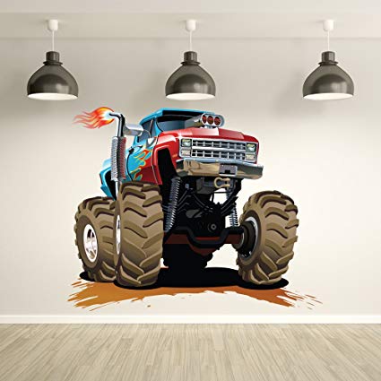 Monster truck in mud Fun Kids color Wall Stickers Transport Art Decals Decor available in 8 Sizes Gigantic Digital