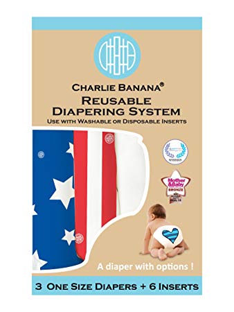 Charlie Banana 2-in-1 3-Piece Reusable Diapers, Patriot