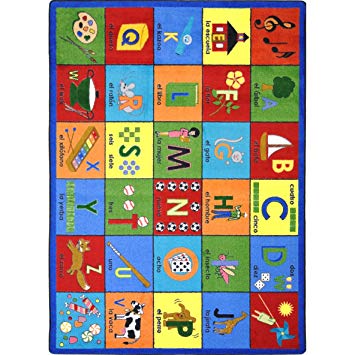 Joy Carpets Kid Essentials Language & Literacy Bilingual Phonics Rug, Multicolored, 7'8