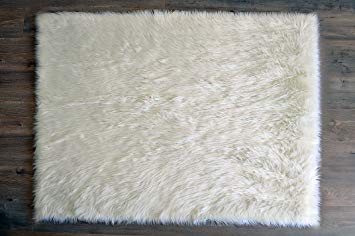 Machine Washable Faux Sheepskin White Rug 4' x 6' - Soft and silky - Perfect for baby's room, nursery,...