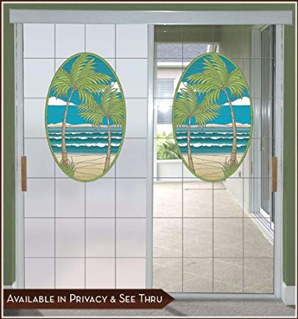 Island Oasis Privacy Window Film Door Panel - Lite Frosted Background 48inch x 86inch Left