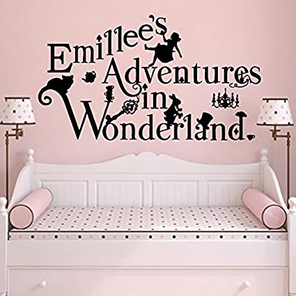 Wall Decals Custom Personalized Name Decal Alices Adventures in Decal Alice In Wonderland Vinyl Sticker Boy Bedroom Nursery Baby Room Children Playroom Home Decor Ms632