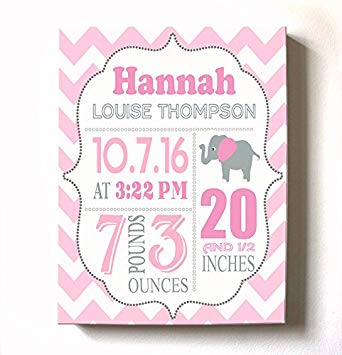 Personalized Stretched Canvas Birth Announcement Gift, Custom Baby Name, Date, Weight Stats,...