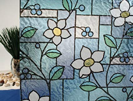 Stained Glass Flowers, Decorative, Privacy, Static Cling Window Film (36