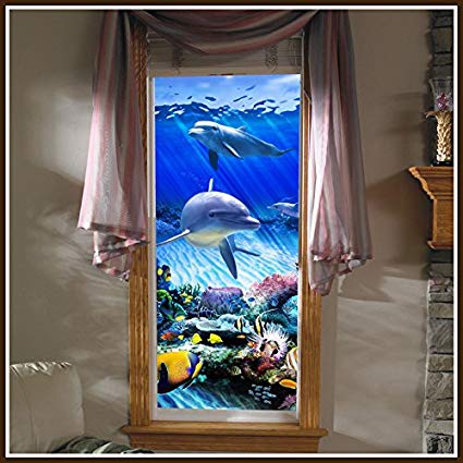 Dolphin Reef Stained Glass Static Cling Window Film (30