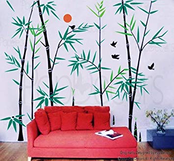 PopDecors - Bamboo Forest With Flying Birds Custom Beautiful Tree Wall Decals for Kids Rooms Teen...