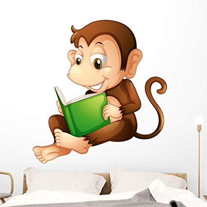 Wallmonkeys Monkey Sitting While Reading Wall Decal Peel and Stick Graphic (48 in H x 45 in W) WM243144