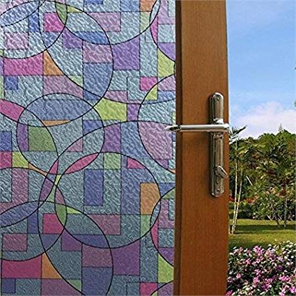 Abstract Stained Glass Circles Decorative, Privacy, Static Cling Window Film (36