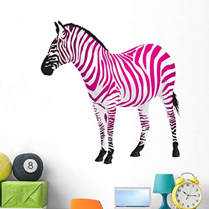 Wallmonkeys Zebra with Strips Pink Wall Decal Peel and Stick Graphic (48 in W x 47 in H) WM196348