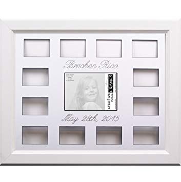 Custom Calligraphy 12 Month Timeline Newborn Collage 18 by 22-inch Picture Frame with White Mat...