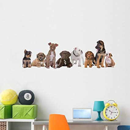 Wallmonkeys Large Group of Puppies Wall Decal Peel and Stick Graphic WM263659 (60 in W x 21 in H)
