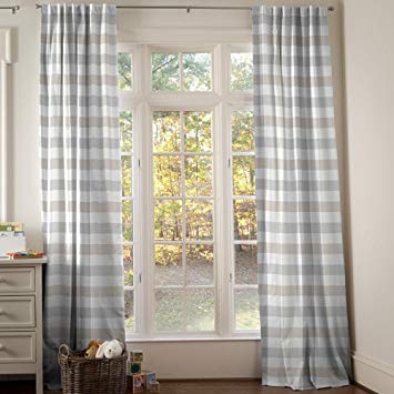 Carousel Designs Gray and Taupe Buffalo Check Drape Panel 96-inch Length Standard Lining 42-inch Width