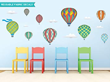 Sunny Decals Hot Air Balloons Fabric Wall Decals, Standard, Rainbow