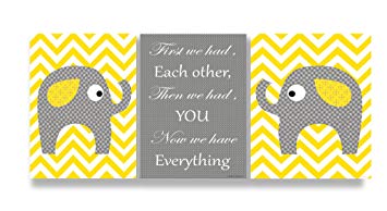 The Kids Room by Stupell Grey Elephants On Yellow Chevron Now We Have You 3-Pc. Rectangle...