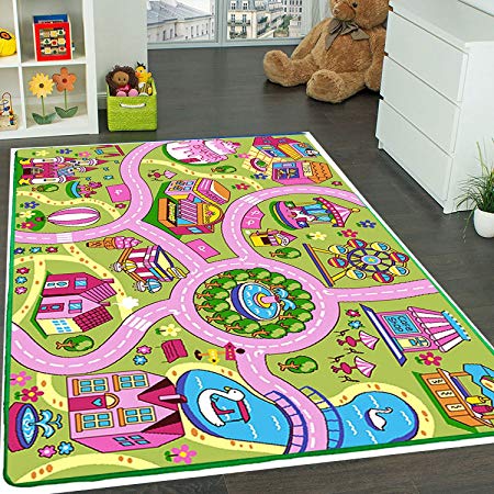 Kids Rug Fun Land Play Rug 5' X 7' Children Area Rug - Non Skid Gel Backing (59