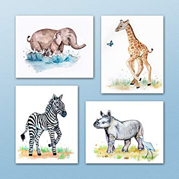 Painted Baby Safari Animals Art Prints. Home/Nursery Decor (16