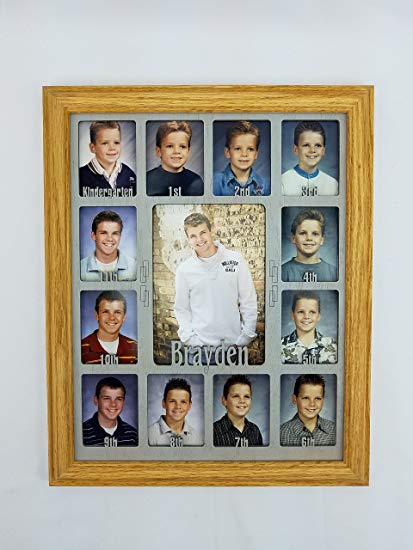 Northland Frames and Gifts Inc - School Years Picture Frame - Personalized Picture Frame with any Name - Oak Picture Frame and Stone Gray Wooden Matte