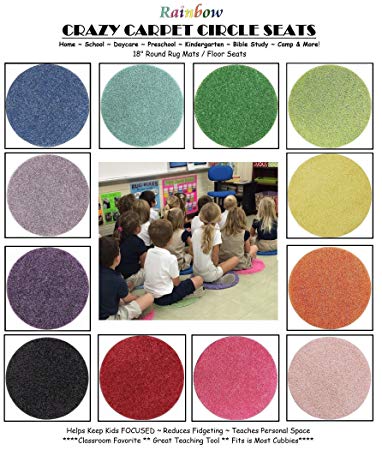 24 Rainbow Kids CraZy CarPet CirCle SeaTs 18” Round Soft Warm Floor Mat - Cushions | Classroom,...