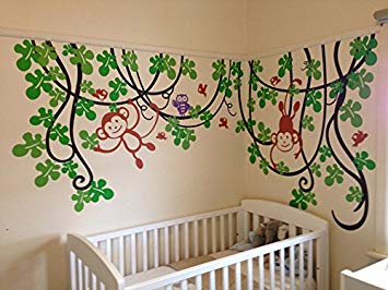 PopDecors - Playing Monkeys Kids Wall Decal - removable vinyl art wall decals stickers decal sticker mural...