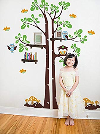 Pop Decors Vinyl Art Wall Decals Mural for Nursery Room, Kids Shelving Tree Removable Dark Brown