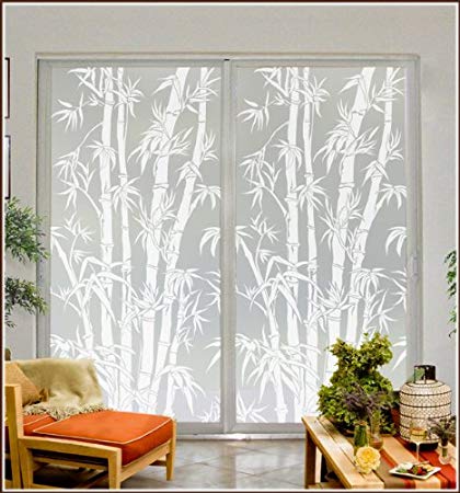 Privacy Window Film Big Bamboo Etched Glass with Lite Frost Glass 48 x 78 inches