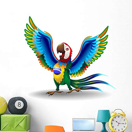 Wallmonkeys Macaw Cartoon with Brazil Wall Decal Peel and Stick Graphic (48 in H x 48 in W) WM83216
