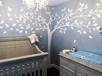 PopDecors - Super Big Tree White-133inch W - Beautiful Tree Wall Decals for Kids Rooms Teen Girls Boys...