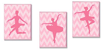 The Kids Room by Stupell Pink Ballerina Silhouettes On Pink Chevron 3-Pc. Rectangle Wall Plaque...
