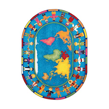 Joy Carpets Kid Essentials Early Childhood Oval Hands Around The World Rug, Multicolored, 7'8