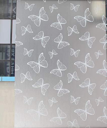 Leyden Modern White Butterfly Pattern Decorative Glass Window Films 2.2Ft X 16.4Ft.(67.5cm x 500cm)