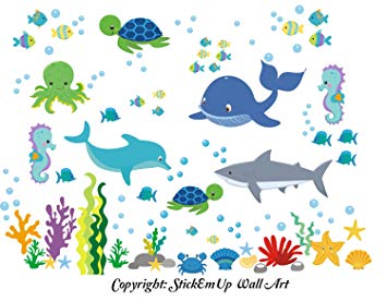 Baby Nursery Kids Children's Wall Decals: Sea Ocean Marine Life Mermaids Animals Wildlife Themed...