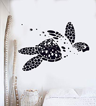 Large Vinyl Wall Decal Sea Turtle Animal Ocean Marine Kids Room Decor Stickers (121ig) Dark Blue