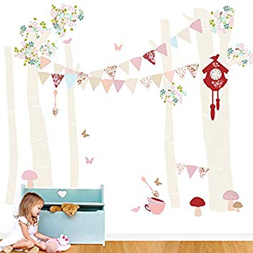 Oopsy Daisy Birch Tree Forest Vintage Girl Peel and Place, Neutral/Pastel/Pink, 54