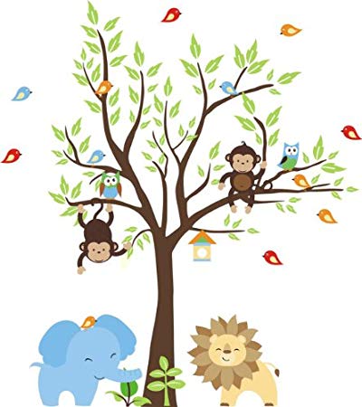 Baby Nursery Wall Decals Safari Jungle Childrens Themed (Inches) Animals Trees Wildlife:...