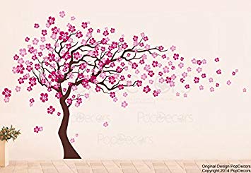 Popdecors - Cherry Blossom Tree (83inch H) - Beautiful Tree Wall Decals for Kids Rooms Teen Girls Boys...