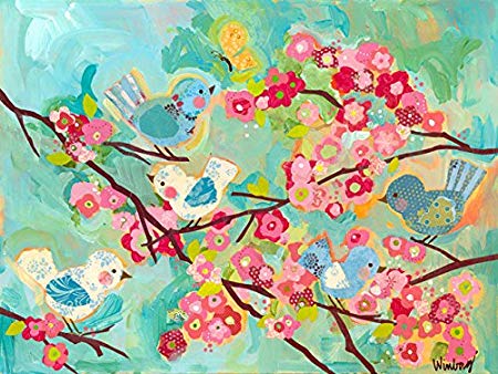 Oopsy Daisy Cherry Blossom Birdies Stretched Canvas Wall Art, 24