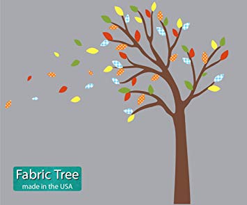 Large Fabric Tree Decal with Orange, Yellow and Green Leaves, Blowing Tree Decal