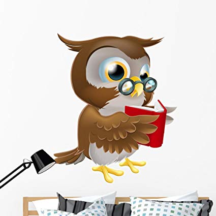 Wallmonkeys Cartoon Owl Reading Book Wall Decal Peel and Stick Educational Graphics (48 in H x 40 in W) WM247426