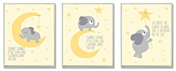 The Kids Room by Stupell Twinkle Twinkle Little Star Grey Elephant On Yellow 3-Pc. Rectangle...