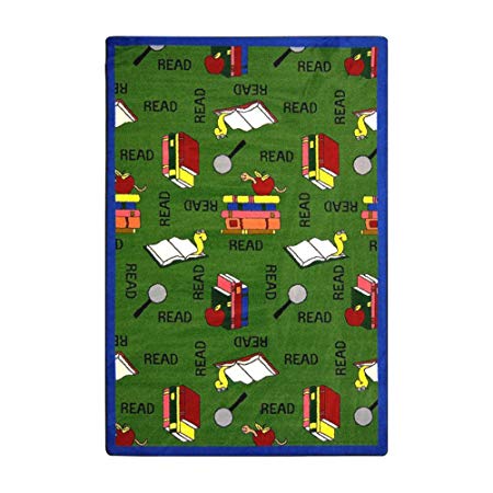 Joy Carpets Kid Essentials Language & Literacy Bookworm Rug, Green, 3'10
