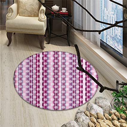 Purple Round Area Rug Carpet Barcode Style Vertical Stripes Background with White Polka Dots European MotifsOriental Floor and Carpets Multicolor