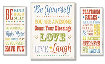 The Kids Room by Stupell Be Yourself; Be Kind; Playroom Rules 3-Pcs. Multi-Size Wall Plaque...