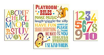 The Kids Room by Stupell Playroom Rules; Alphabet; Numbers 3-pcs. Multi-Size Wall Plaque Set