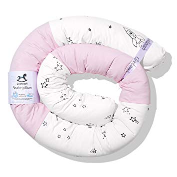 Snake Pillow with zipper, 100% organic jersey cotton - Pink - Galaxy Star