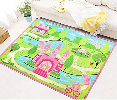 HUAHOO Pink Girls Bedroom Rugs Cartoon Castle Kids Rug Bedroom Floor Rugs Nylon Cartoon Kids Living Room Carpet (130x190cm(51''x75''))